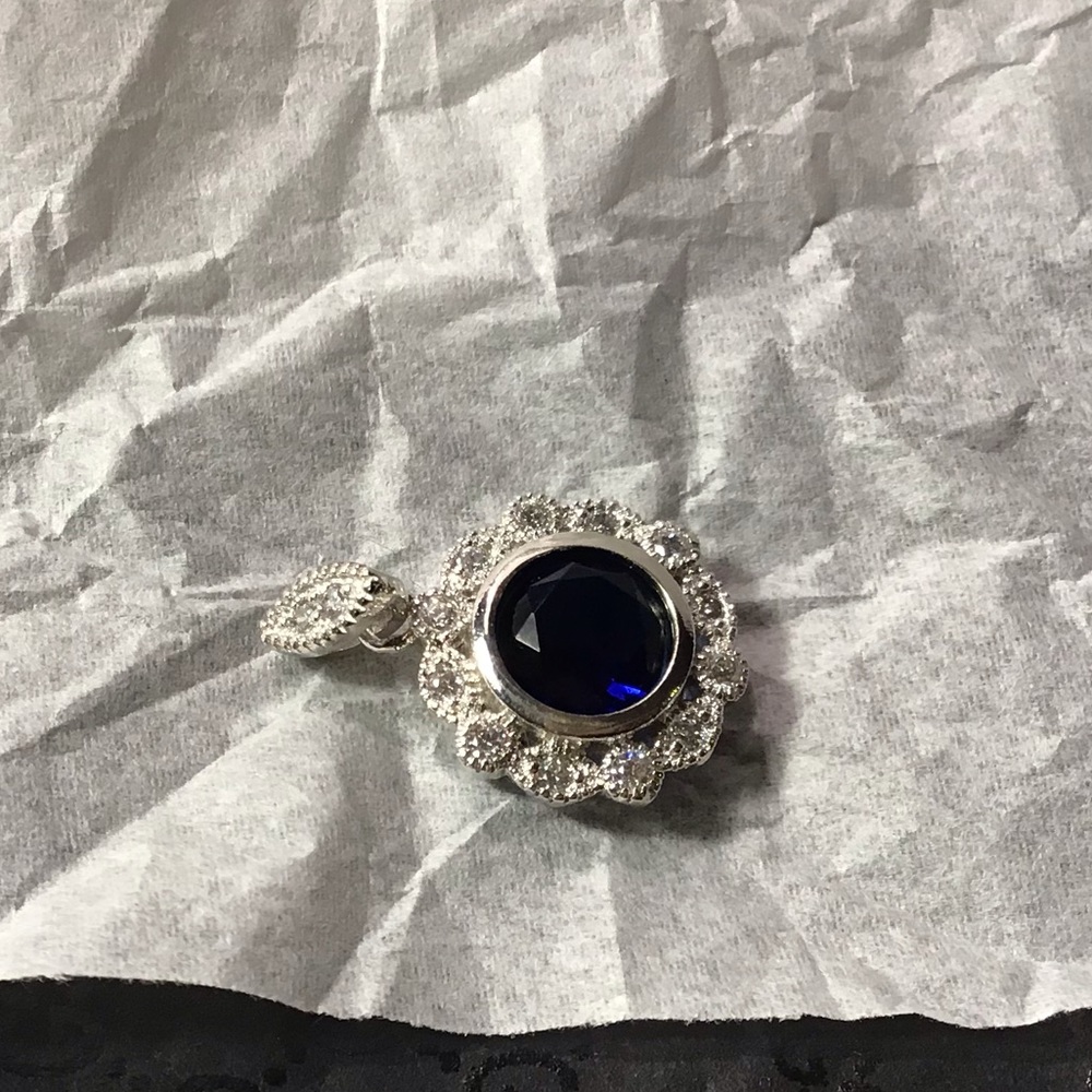 Sterling & sapphire pendant/charm, CZ, faceted, EC